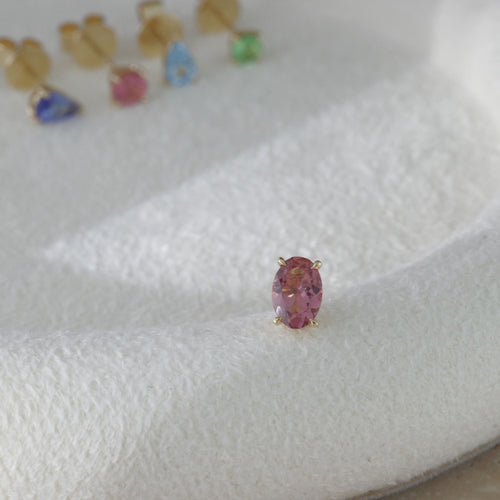18K Gold Natural Pink Tourmaline Single Stud Earring