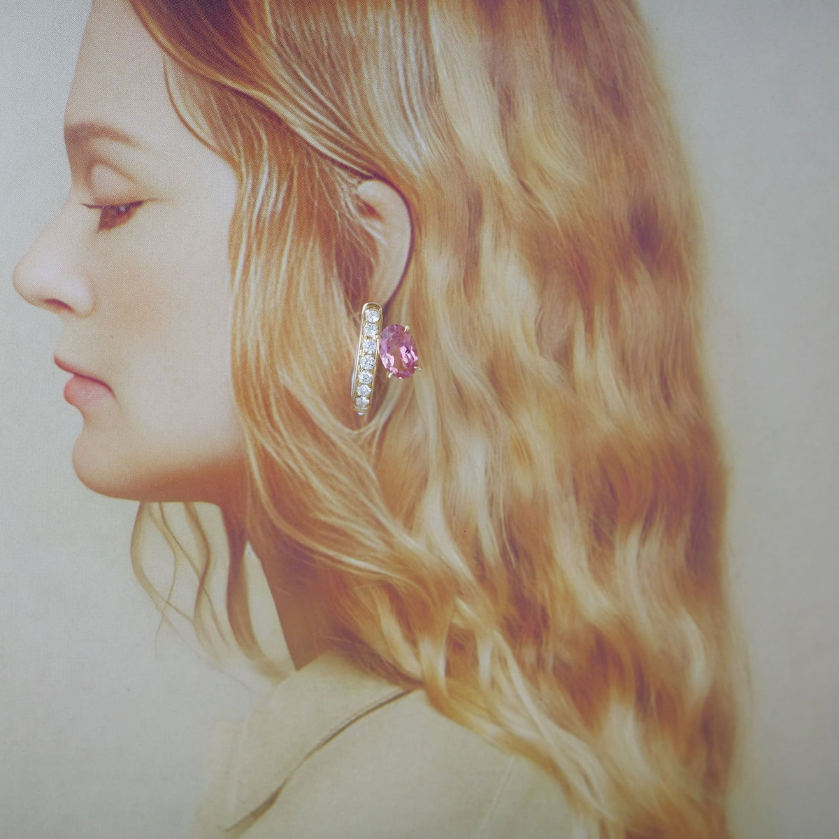 Pink Tourmaline Single Loop Earring