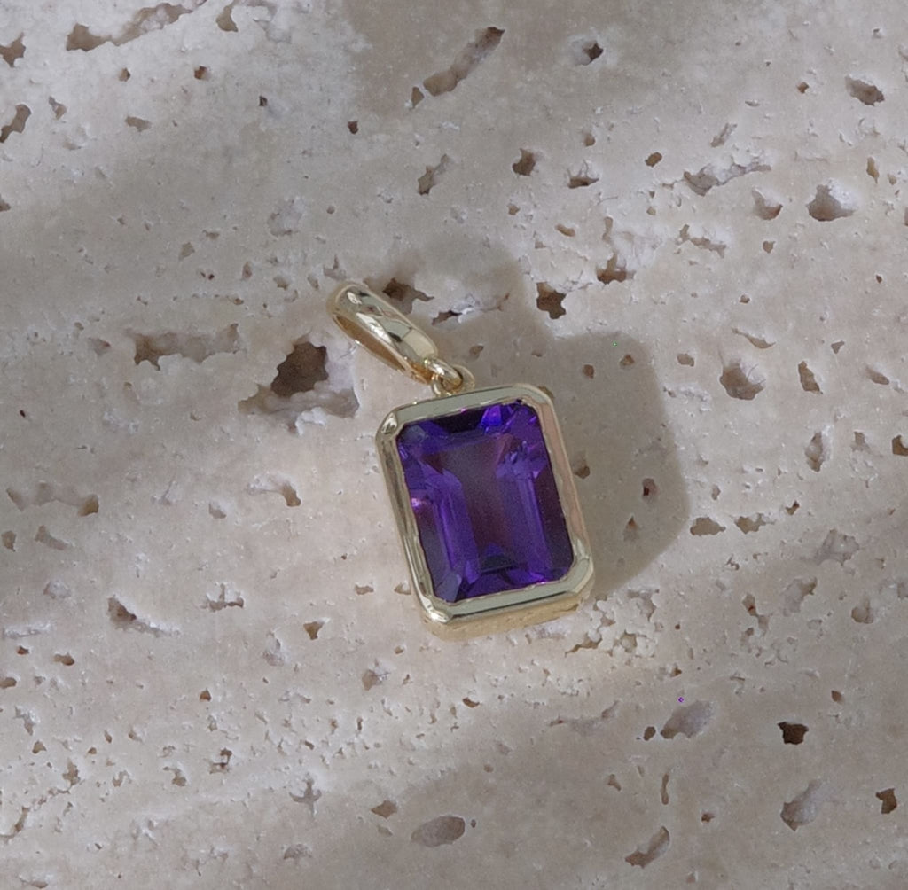 February birthstone｜Emerald Cut Amethyst Pendant