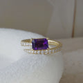 Rectangular amethyst pinky ring with diamonds 