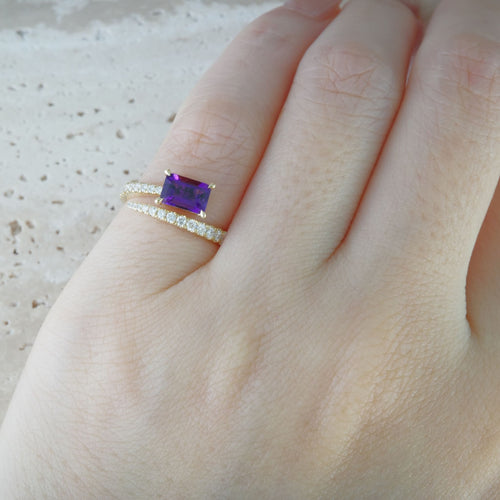 Rectangular amethyst pinky ring with diamonds 