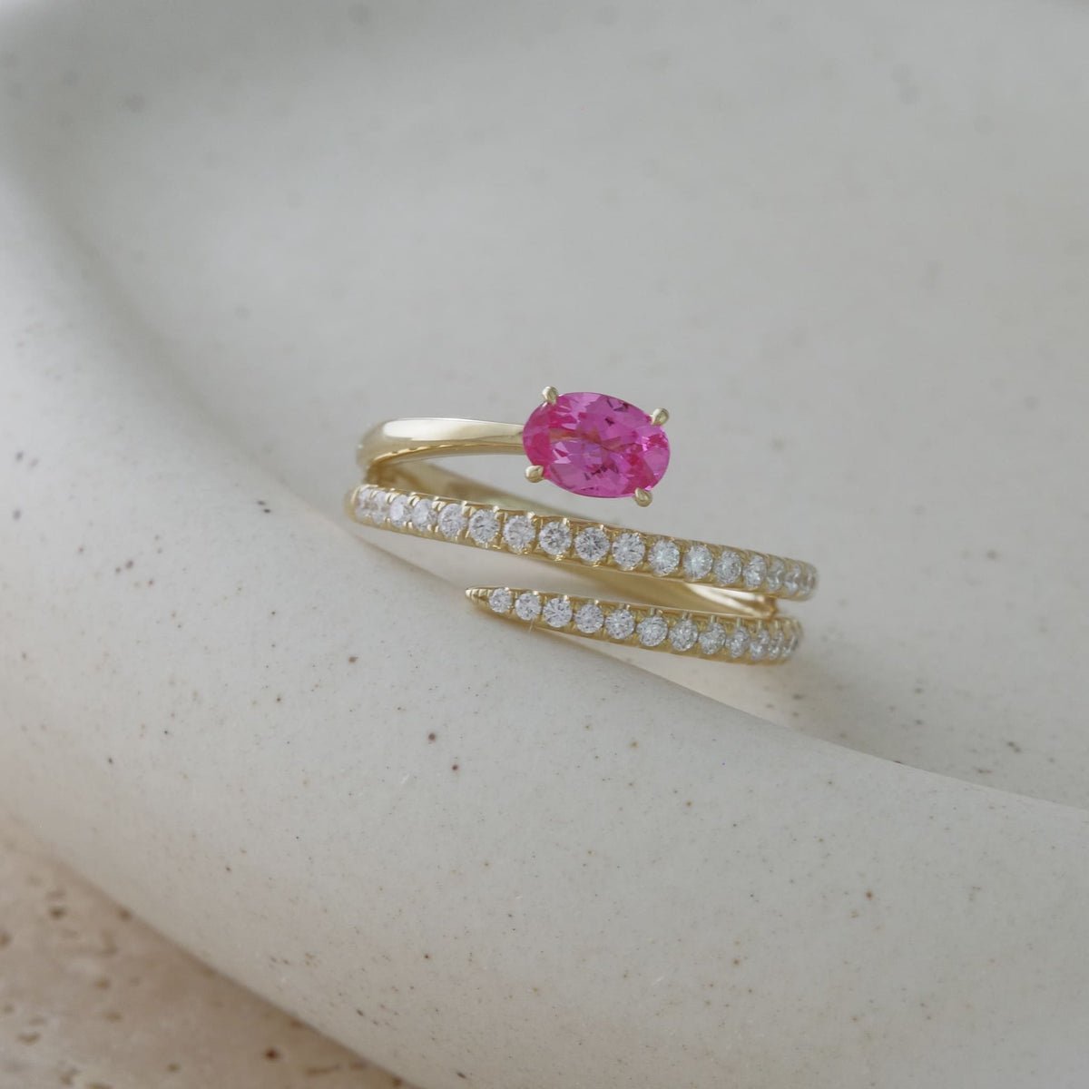 Pink Spinel Diamond Ring in 18K Gold
